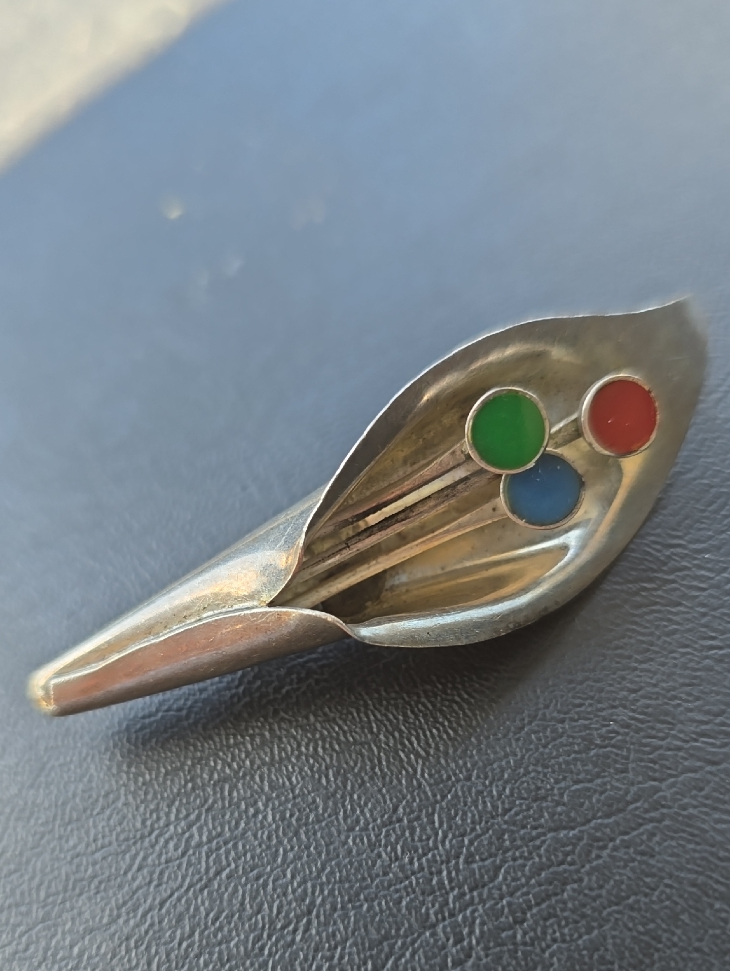 .925 Sterling Silver & Enamel Calla Lily Flower Pin Brooch